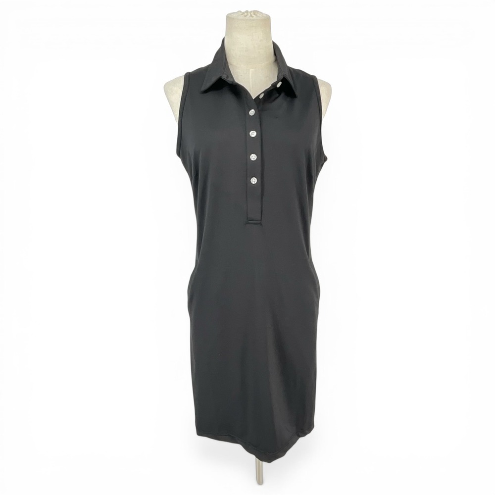 Tee 2 Sea Womens Black Sleeveless Polo Golf Tennis Dress Size M Pockets Coverup